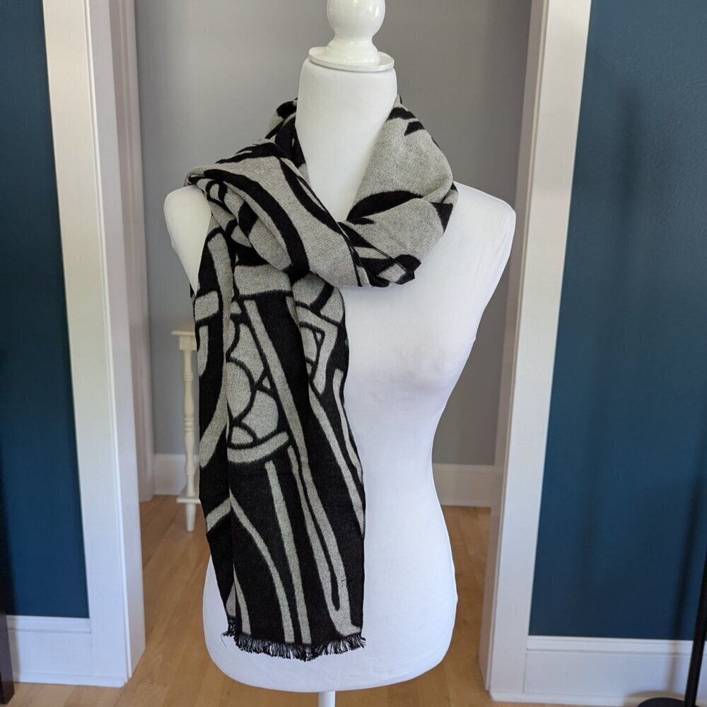 The Book Of Kells Reversible Celtic Winter Scarf Grey And Black - Picture 8 of 8